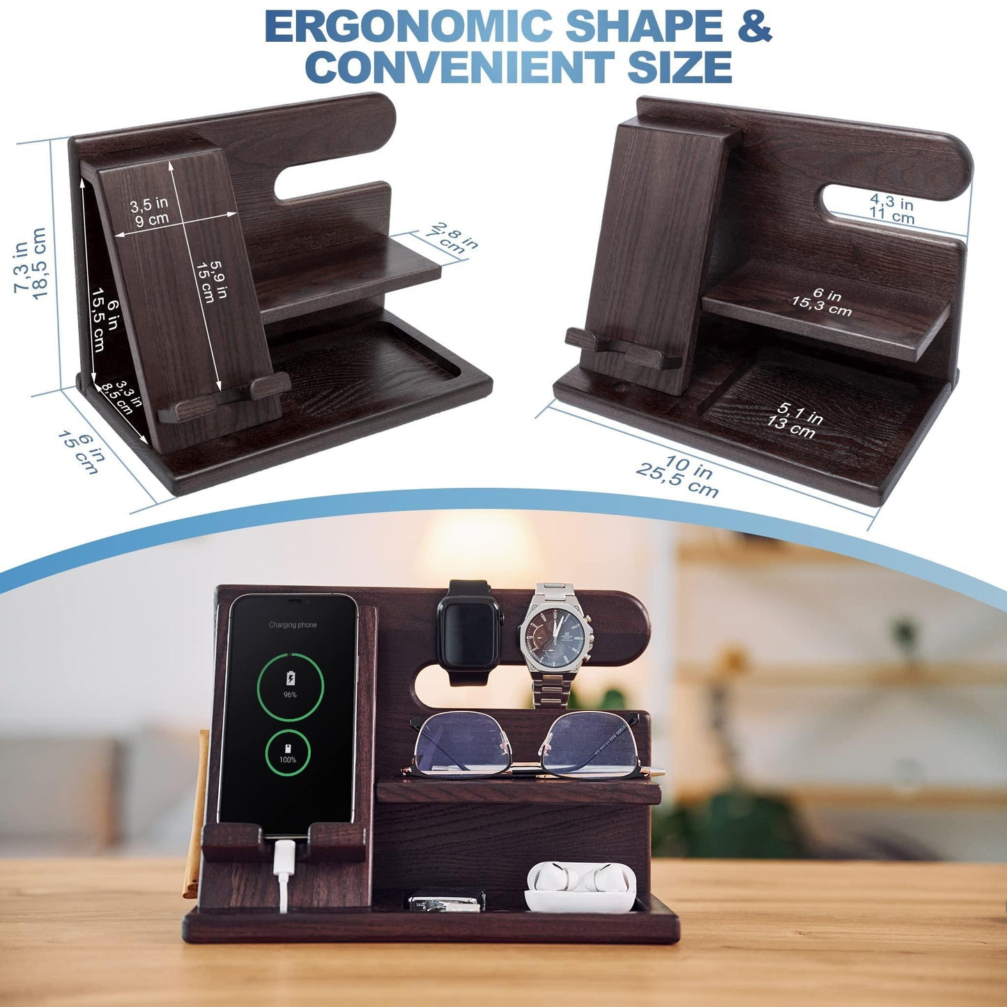 Gifts for Men Wood Phone Docking Station Ash Key Holder Gift for Him