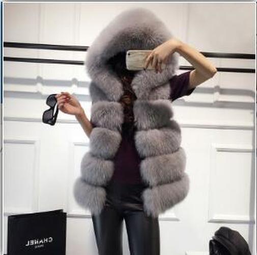 2022 Winter Sleeveless Artificial Fox Fur Coat Gilet Faux Fur Jacket