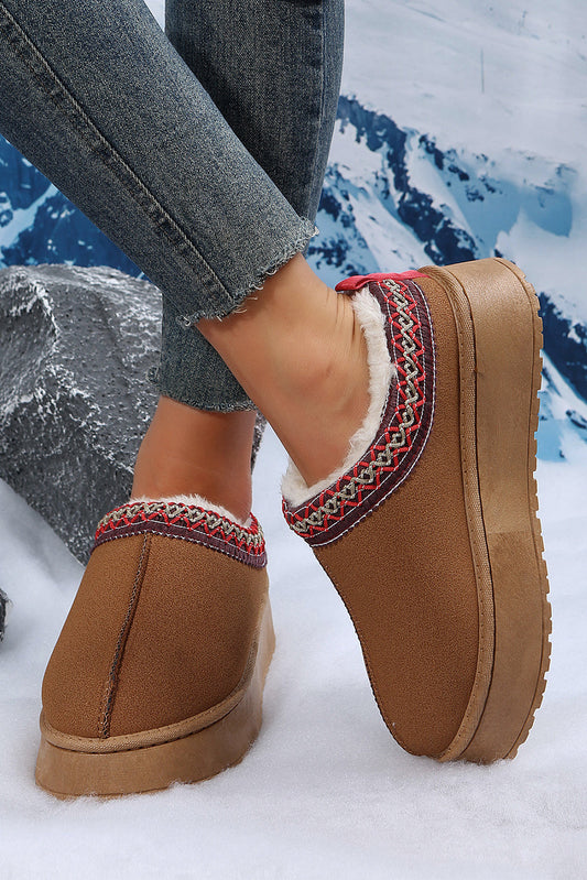 Chestnut Suede Contrast Print Plush Lined Snow Boots