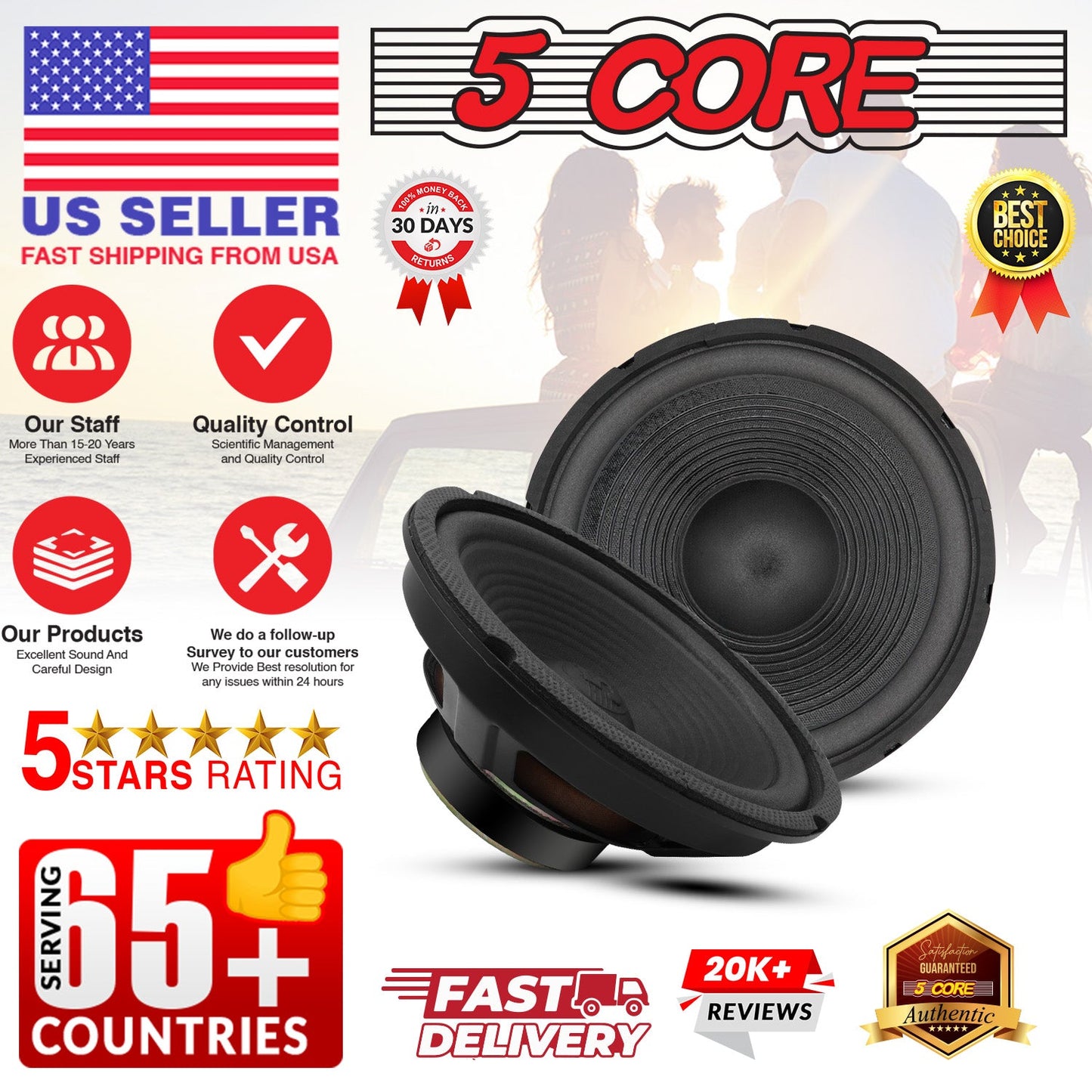 5Core 8 Inch Subwoofer Speaker 500W Peak 4 Ohm Replacement Car Bass