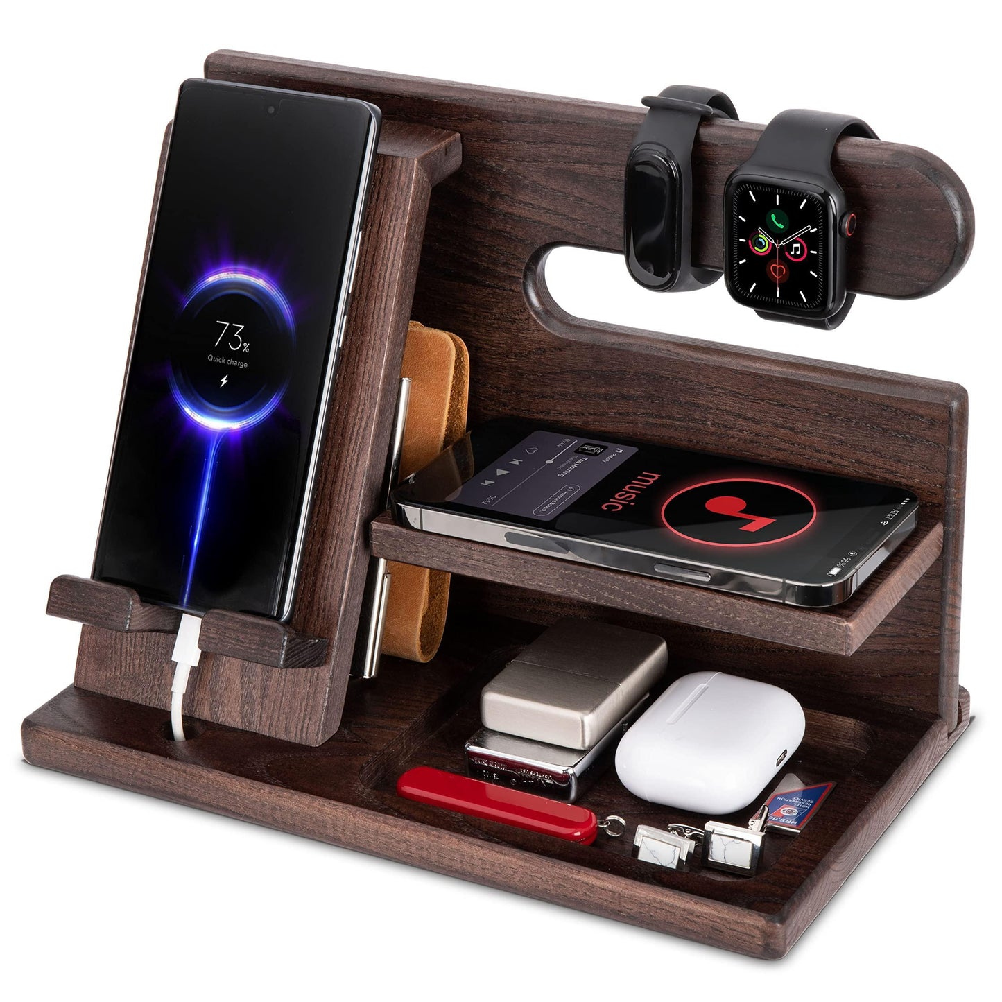 Gifts for Men Wood Phone Docking Station Ash Key Holder Gift for Him