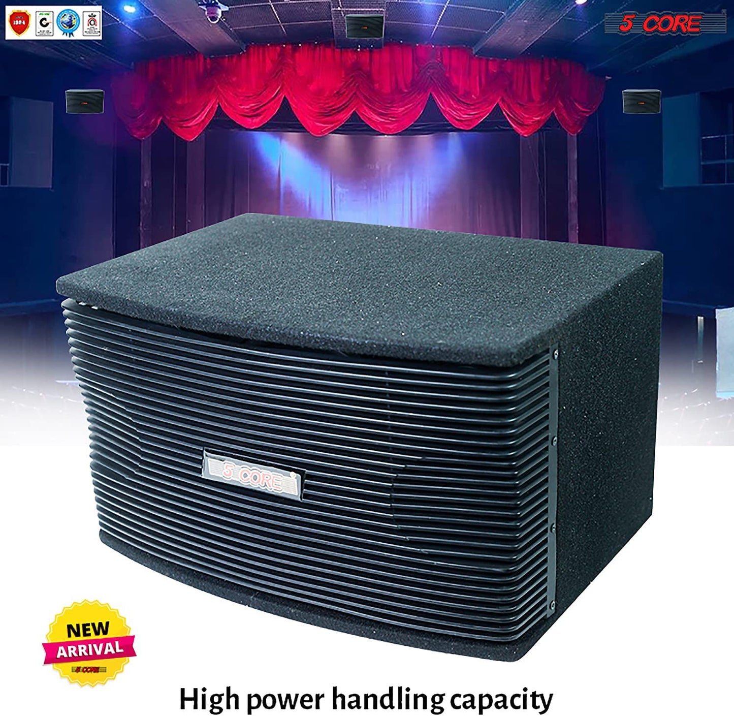 5Core 8 Inch Car Subwoofer Box Black 800W Peak 8 Ohm Vented Trunk