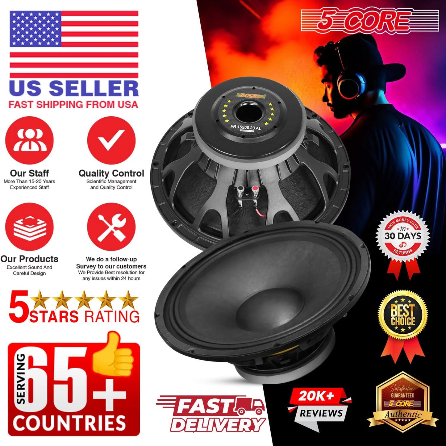 Speaker 2000W Peak 8 Ohm Full Range Replacement DJ Sub Woofer