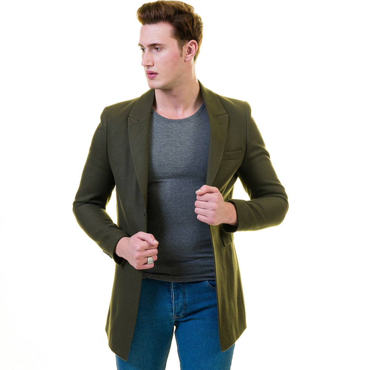 Men's European Green Wool Coat Jacket Tailor fit Fine Luxury Quality