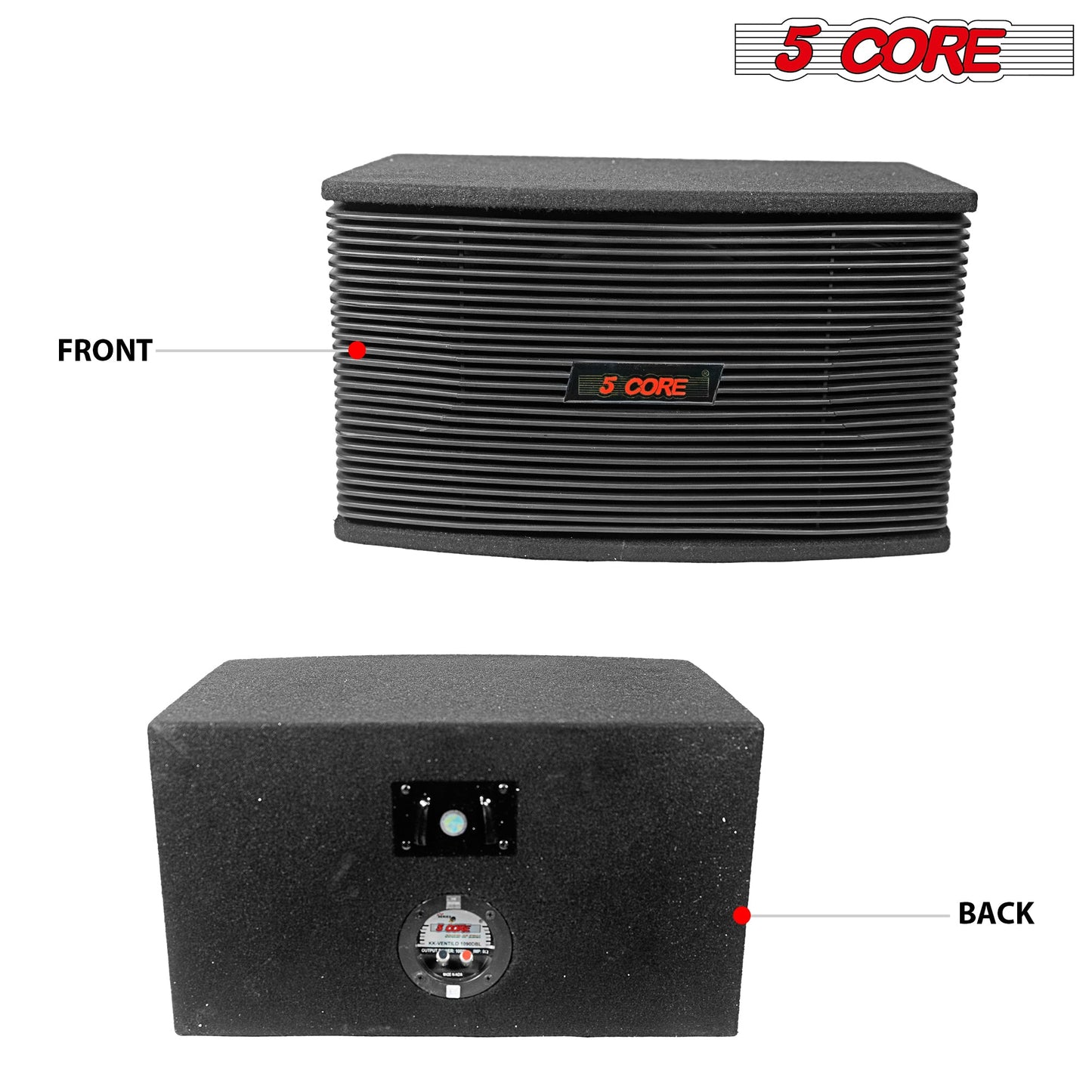 5Core 8 Inch Car Subwoofer Box Black 800W Peak 8 Ohm Vented Trunk