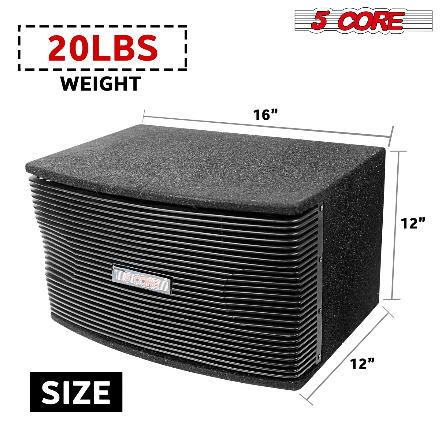 5Core 8 Inch Car Subwoofer Box Black 800W Peak 8 Ohm Vented Trunk