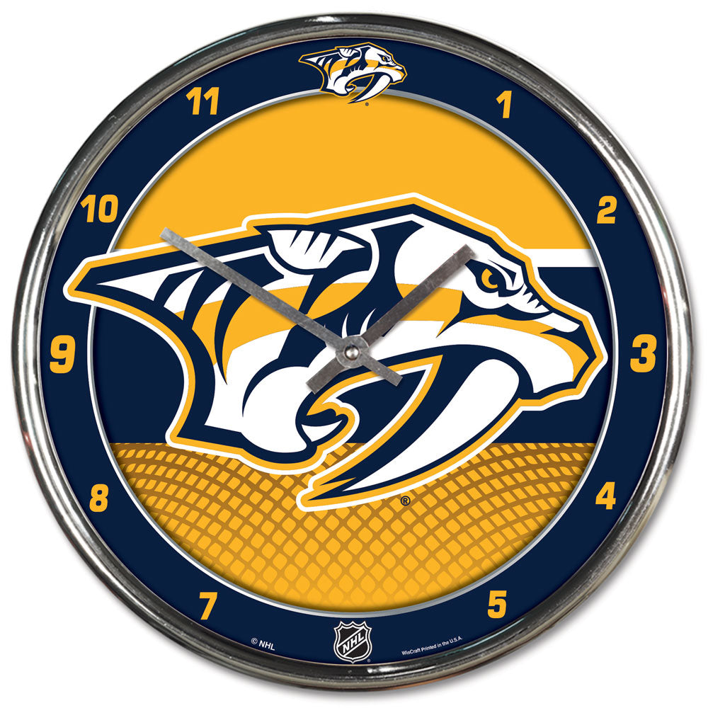 Nashville Predators Clock Round Wall Style Chrome