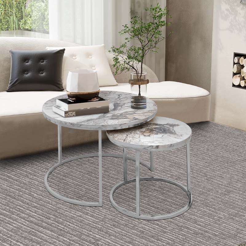 Coffee Table Set JULIUS Marble Effect - chrome 65x65x44cm