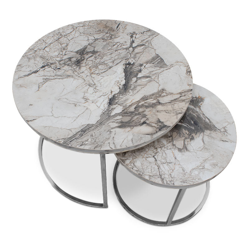 Coffee Table Set JULIUS Marble Effect - chrome 65x65x44cm