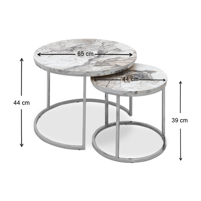 Coffee Table Set JULIUS Marble Effect - chrome 65x65x44cm