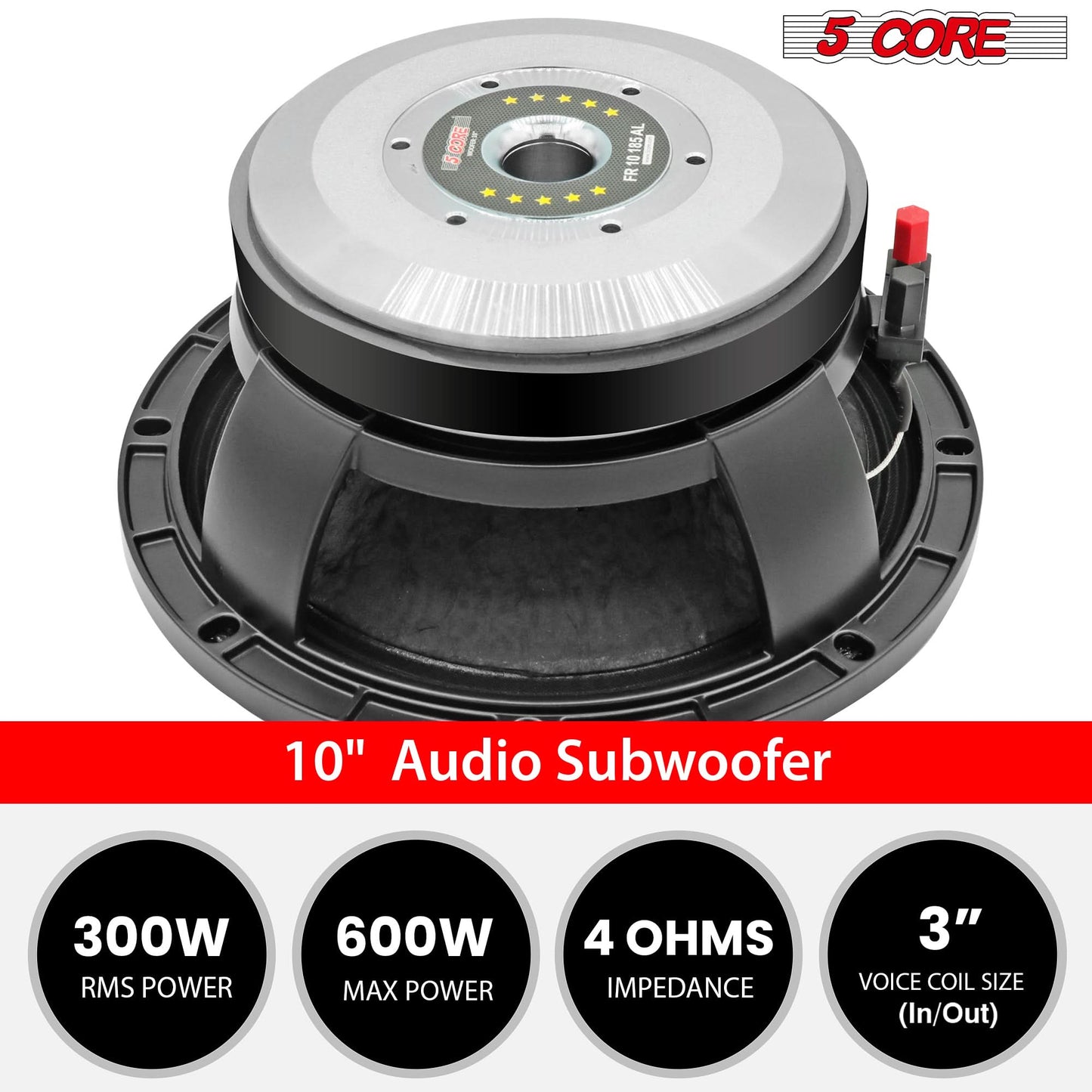 5 CORE 10 Inch Subwoofer Speaker 600W Max 4 Ohm Full Range Replacement