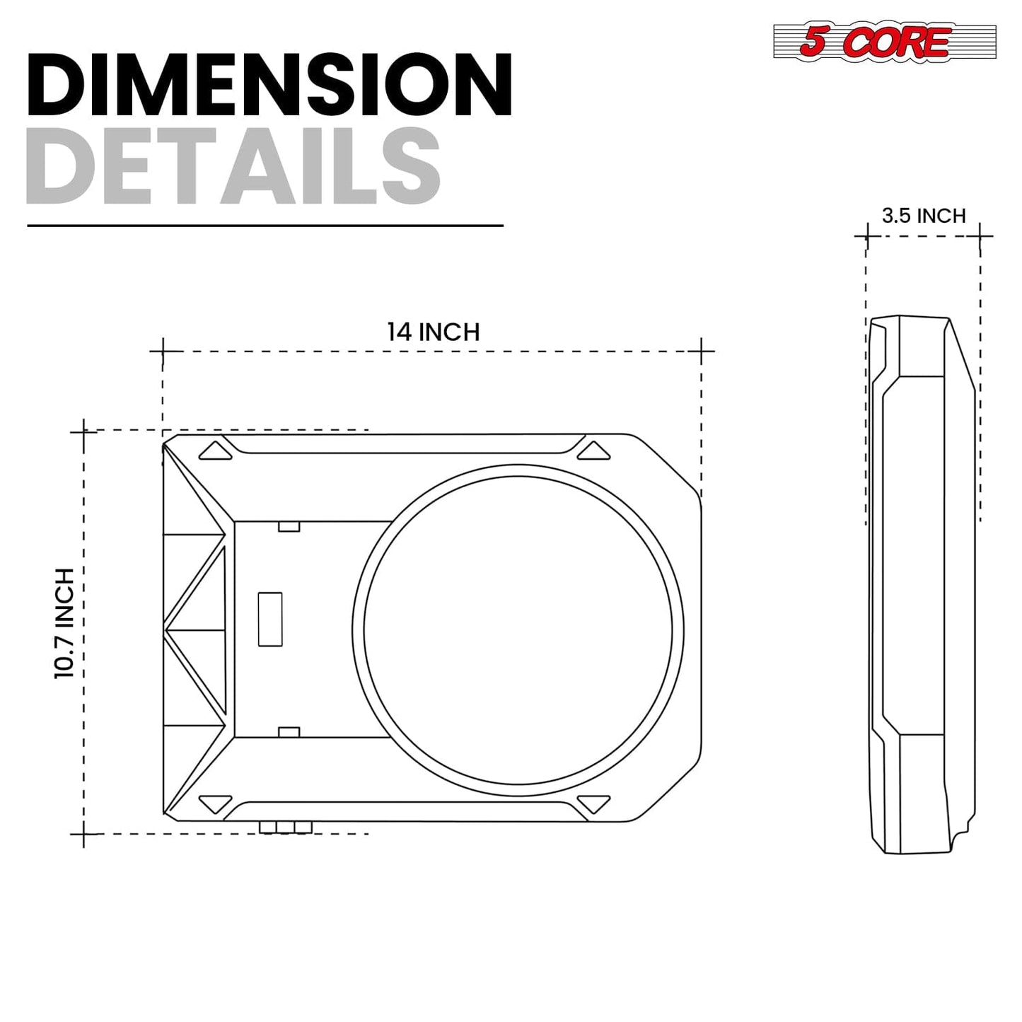 5Core 10 inch Slim Under Seat Car Audio Subwoofer 800W Built in