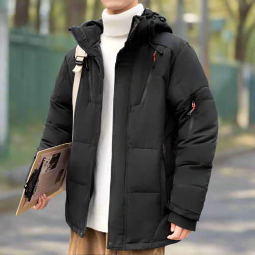 Mens High Collar Puffer Jacket With Removable Hood