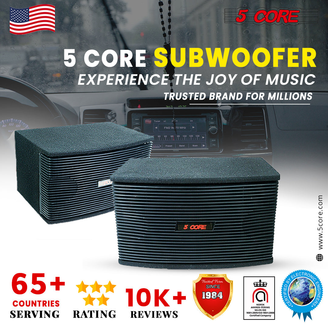 5Core 8 Inch Car Subwoofer Box Black 800W Peak 8 Ohm Vented Trunk