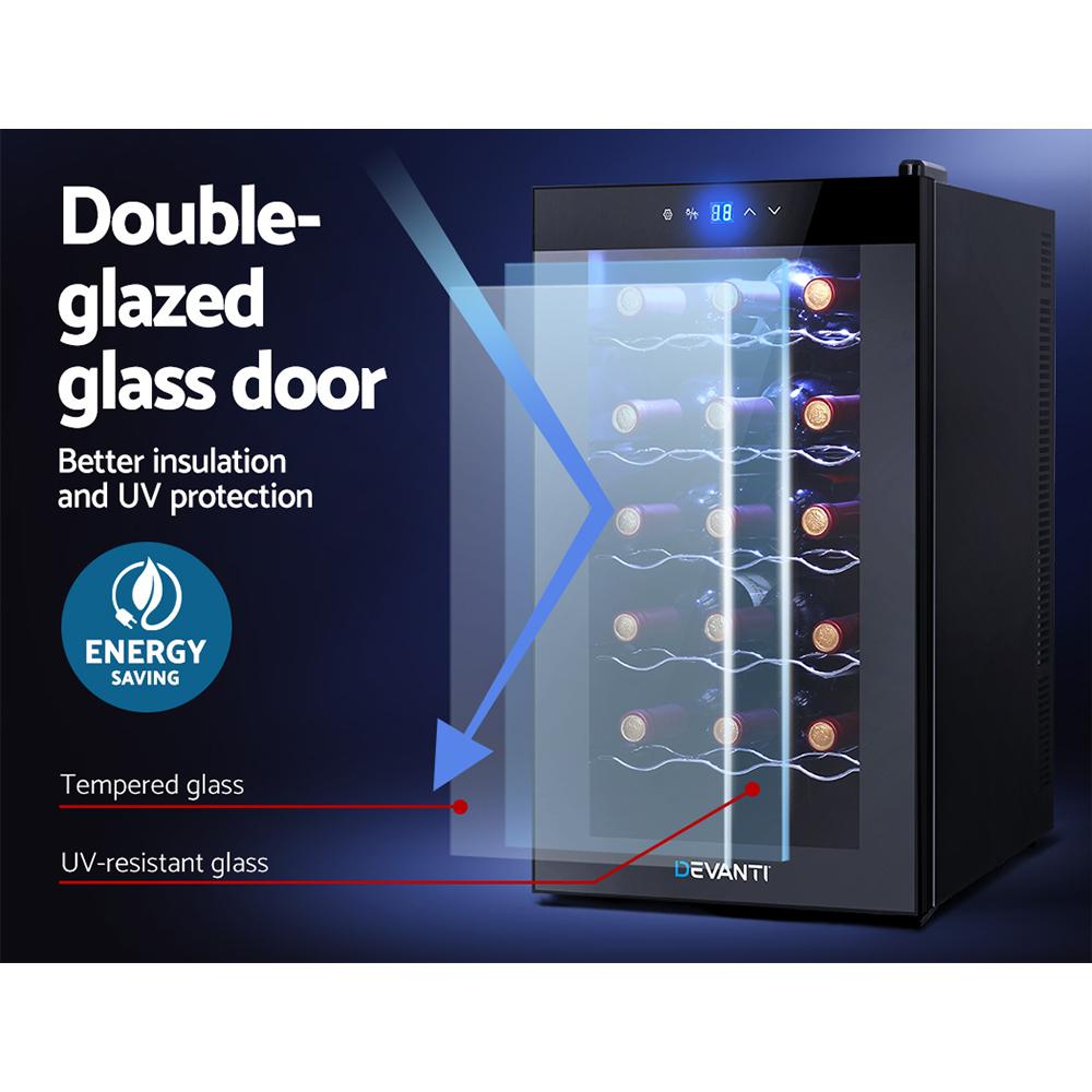 Devanti Wine Cooler 18 Bottles Glass Door Beverage Cooler