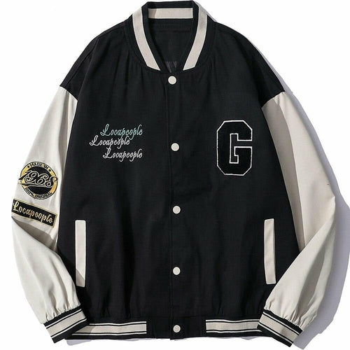 Baseball Jacket Men Cute Bear Patch Letter Embroidery Patchwork