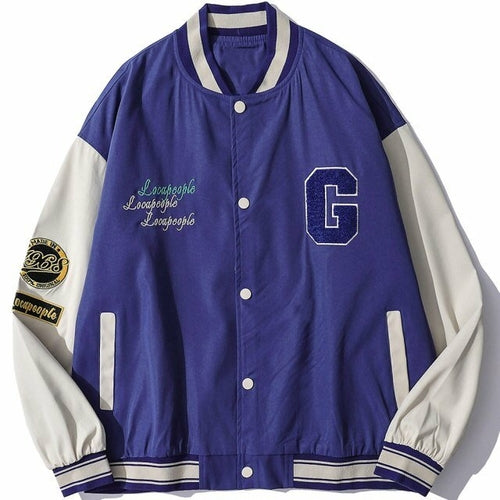 Baseball Jacket Men Cute Bear Patch Letter Embroidery Patchwork