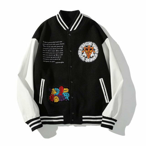 Bomber Jacket Men Cartoon Comics Boys Patch Furry Letter Baseball