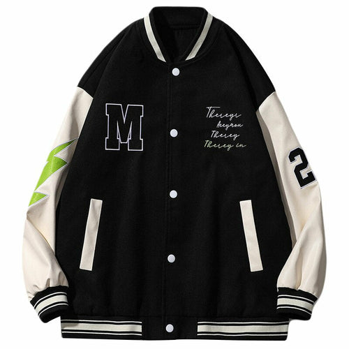 Bomber Jacket Men Furry Big Letter Bear Skeleton Patchwork Baseball