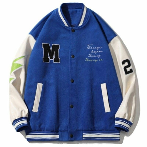 Bomber Jacket Men Furry Big Letter Bear Skeleton Patchwork Baseball