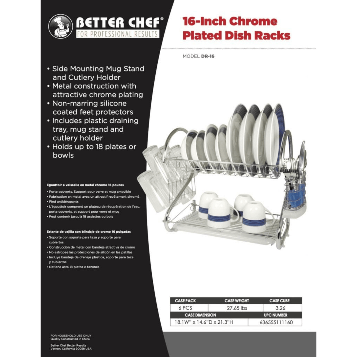 Better Chef 16" 2-Level Chrome-Plated S-Shaped Dish Rack