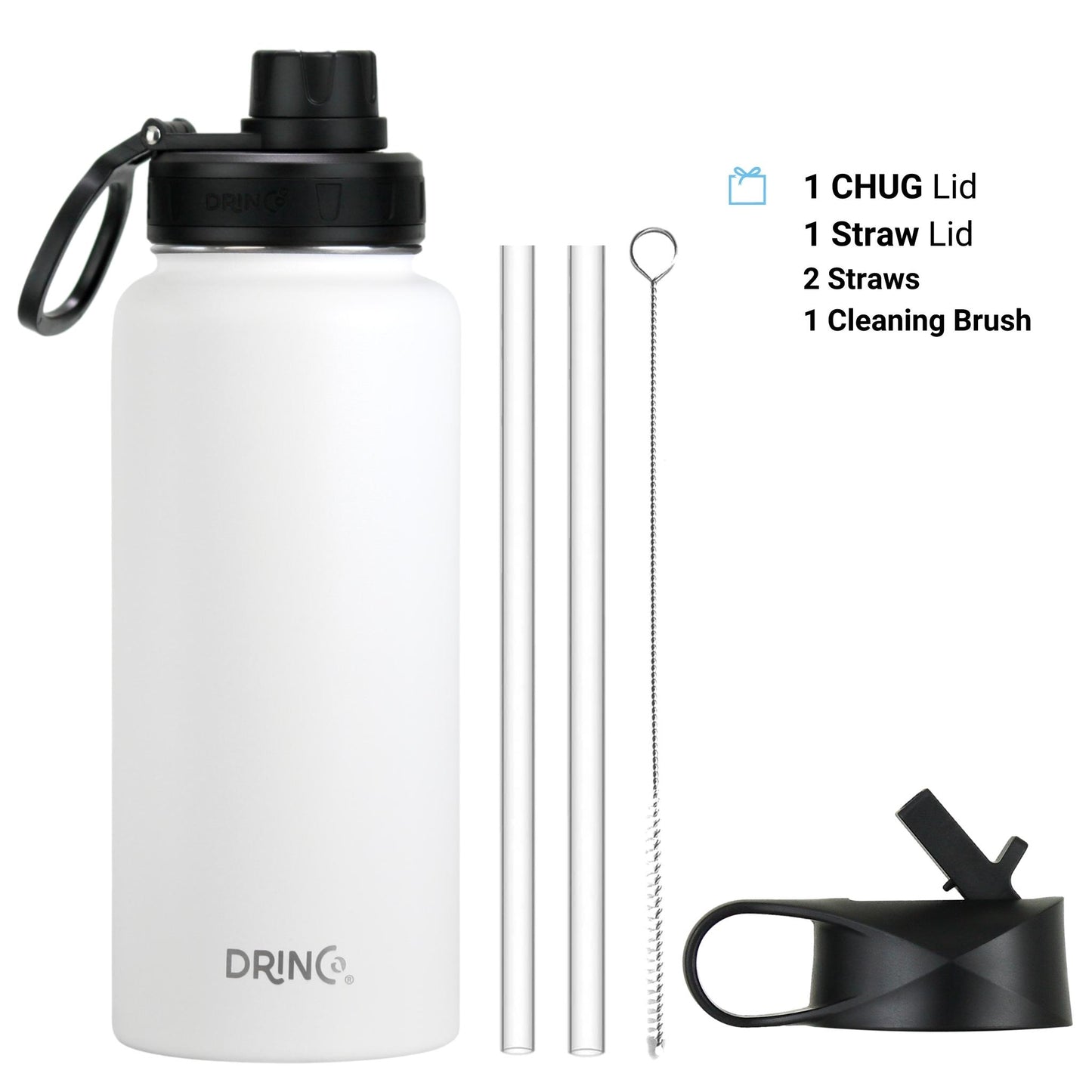 DRINCO® 32oz Stainless Steel Water Bottle - Artic White