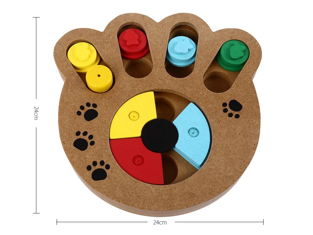 Wooden Paw Shape Treat Food IQ Training Pet Toy