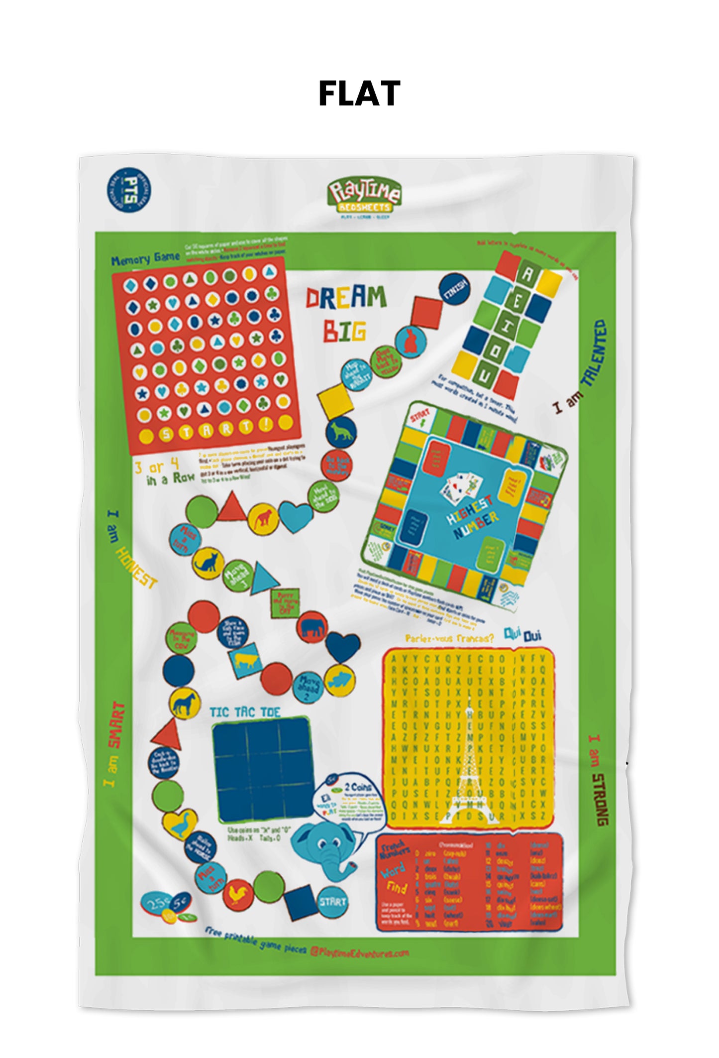 Playtime Bed Sheets Twin. 75 Fun Interactive Games & Puzzles. Unisex