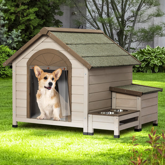 Outdoor fir wood dog house with an open roof ideal for small to medium