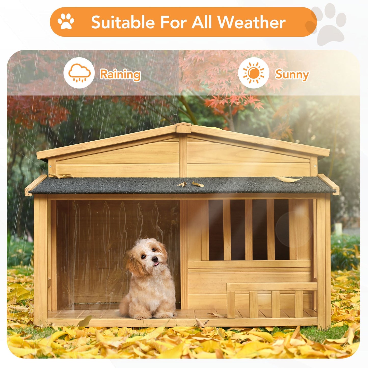 47.2" Wooden Dog House, Outdoor & Indoor Dog Crate, Pet Kennel With