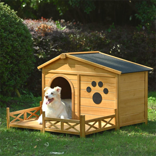 48" Wooden Dog House Outdoor with Porch, Dog Kennel with