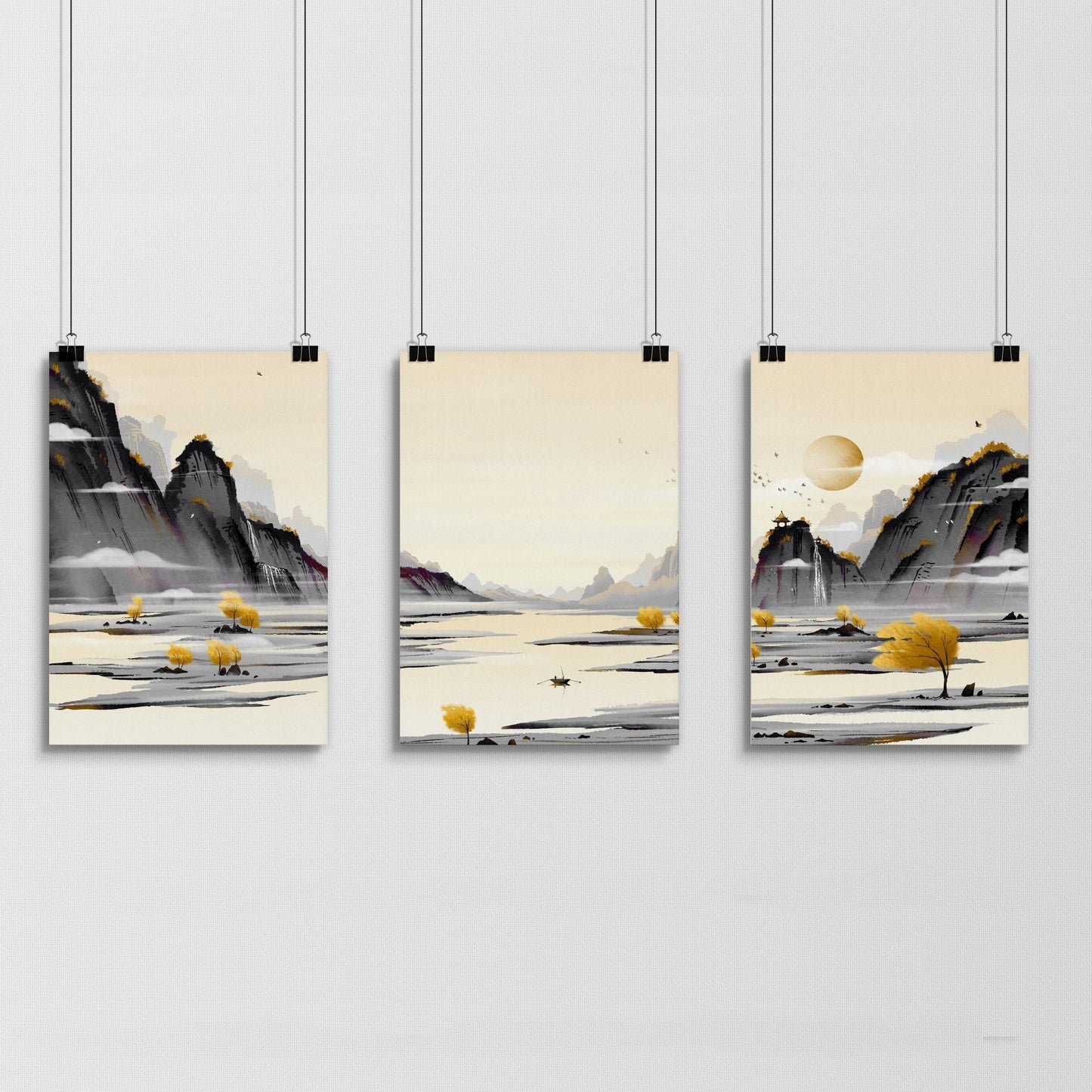 Japanese Landscape Artwork | set of 3 wall art prints