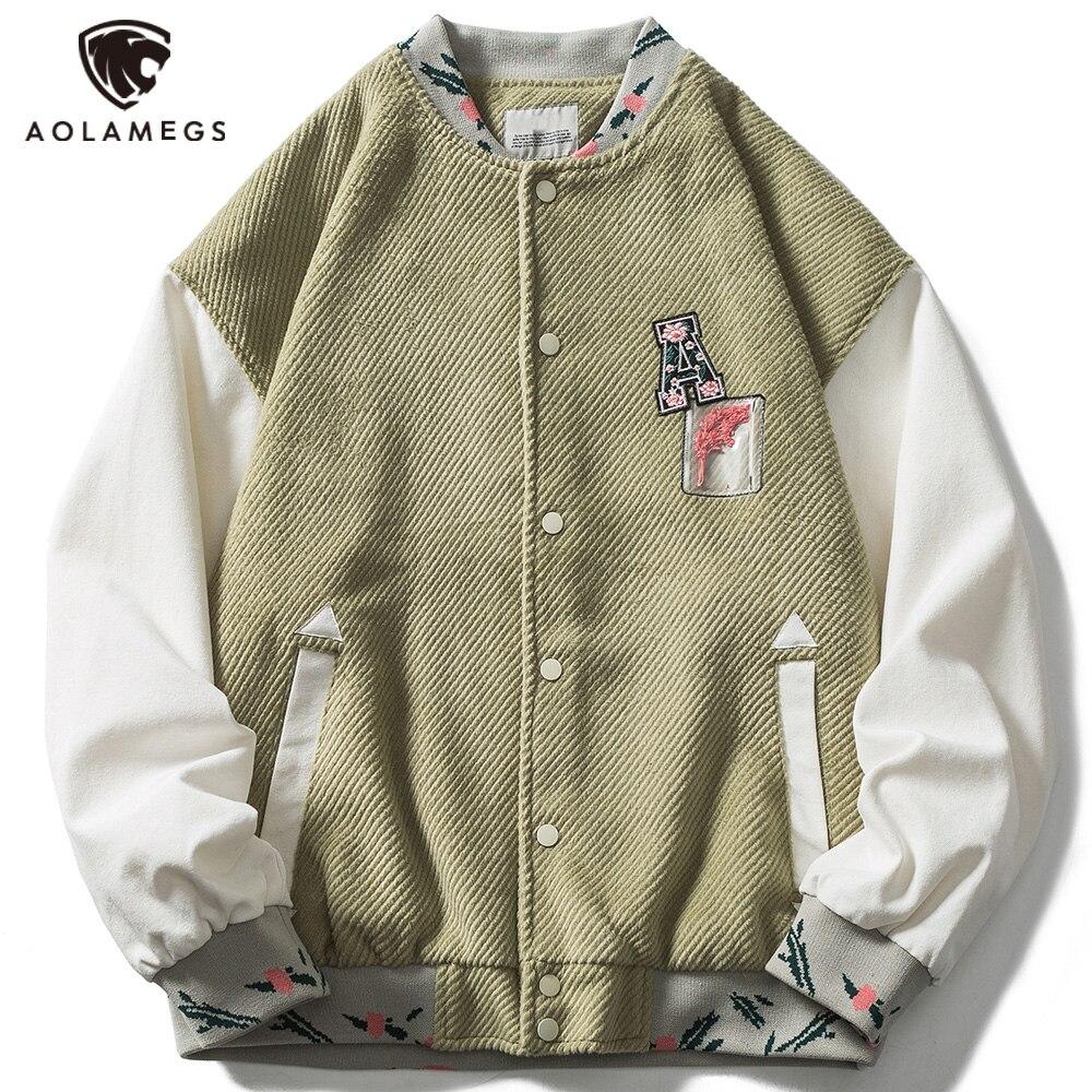 Baseball Jacket Men Flowers Letter Embroidery Color Block Patchwork