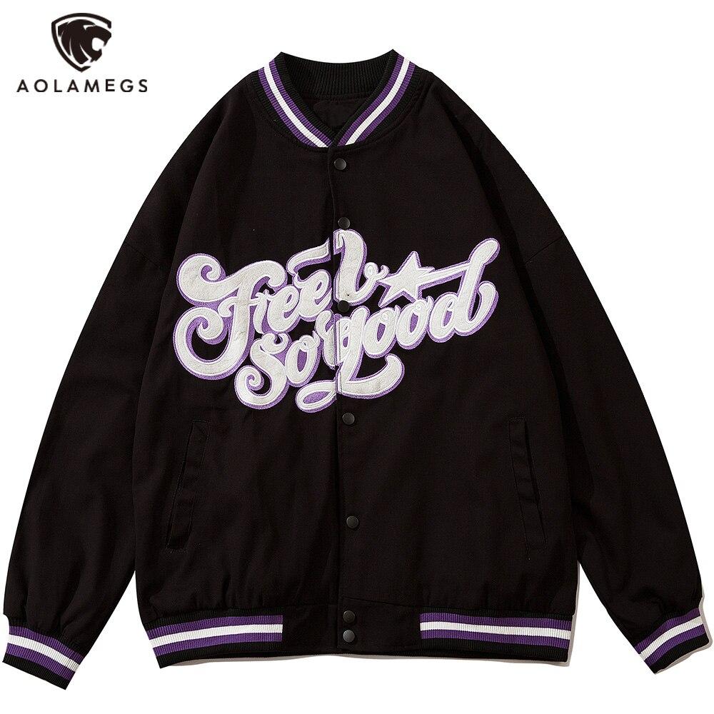 Letter Embroidery Stripe Patchwork Baseball Jacket Men Baggy Retro