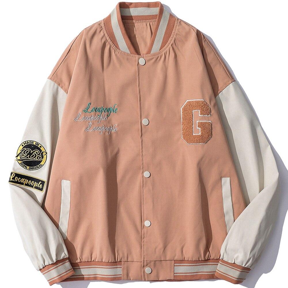 Baseball Jacket Men Cute Bear Patch Letter Embroidery Patchwork