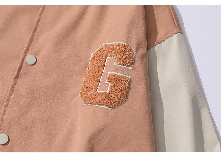 Baseball Jacket Men Cute Bear Patch Letter Embroidery Patchwork