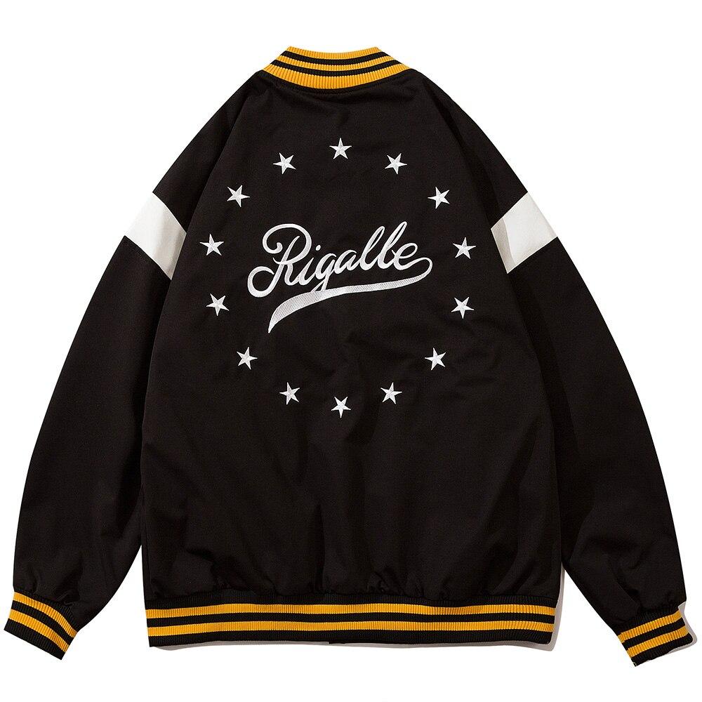 Baseball Jacket Men Star Letter Embroidery Patchwork Bomber Coats