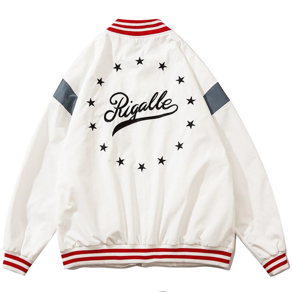 Baseball Jacket Men Star Letter Embroidery Patchwork Bomber Coats