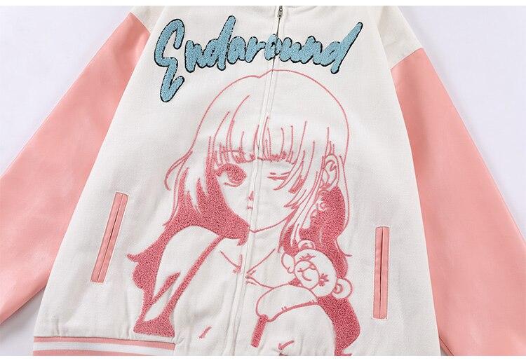 Jacket Men Comics Girl Print Patchwork Color Baseball Jackets College