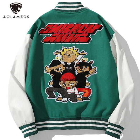 Bomber Jacket Men Cartoon Comics Boys Patch Furry Letter Baseball