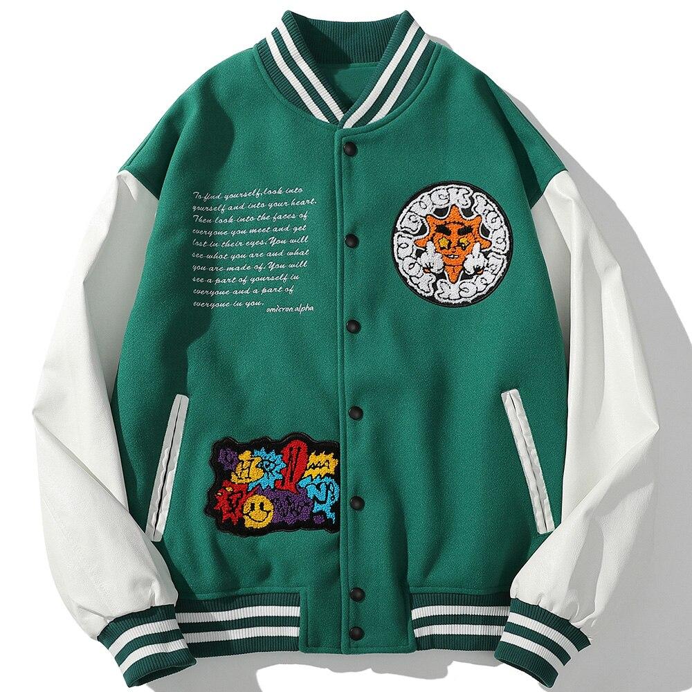 Bomber Jacket Men Cartoon Comics Boys Patch Furry Letter Baseball