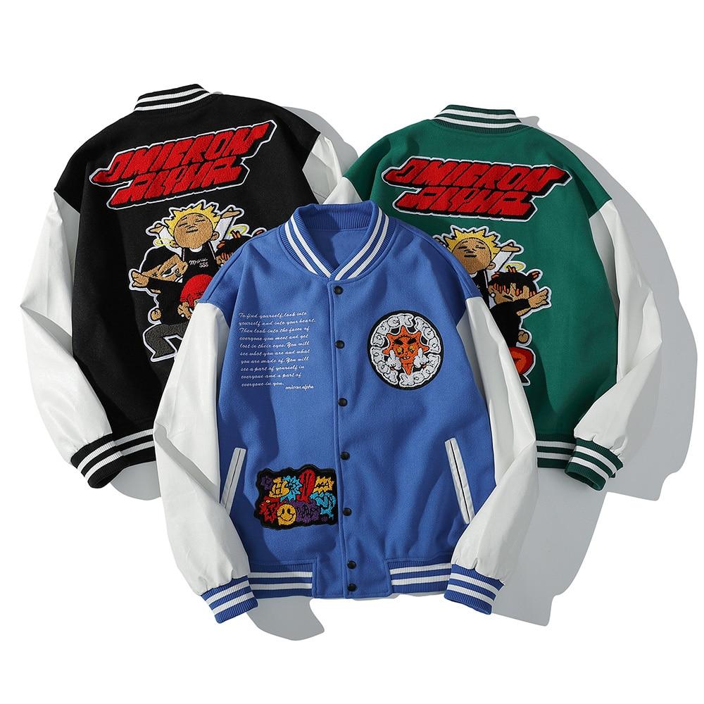 Bomber Jacket Men Cartoon Comics Boys Patch Furry Letter Baseball