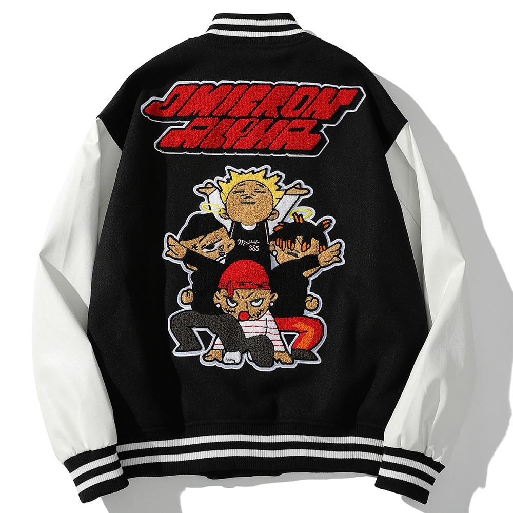 Bomber Jacket Men Cartoon Comics Boys Patch Furry Letter Baseball