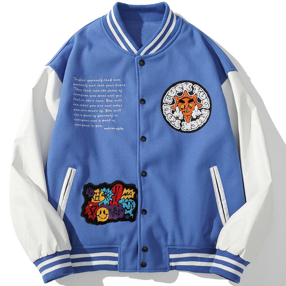 Bomber Jacket Men Cartoon Comics Boys Patch Furry Letter Baseball