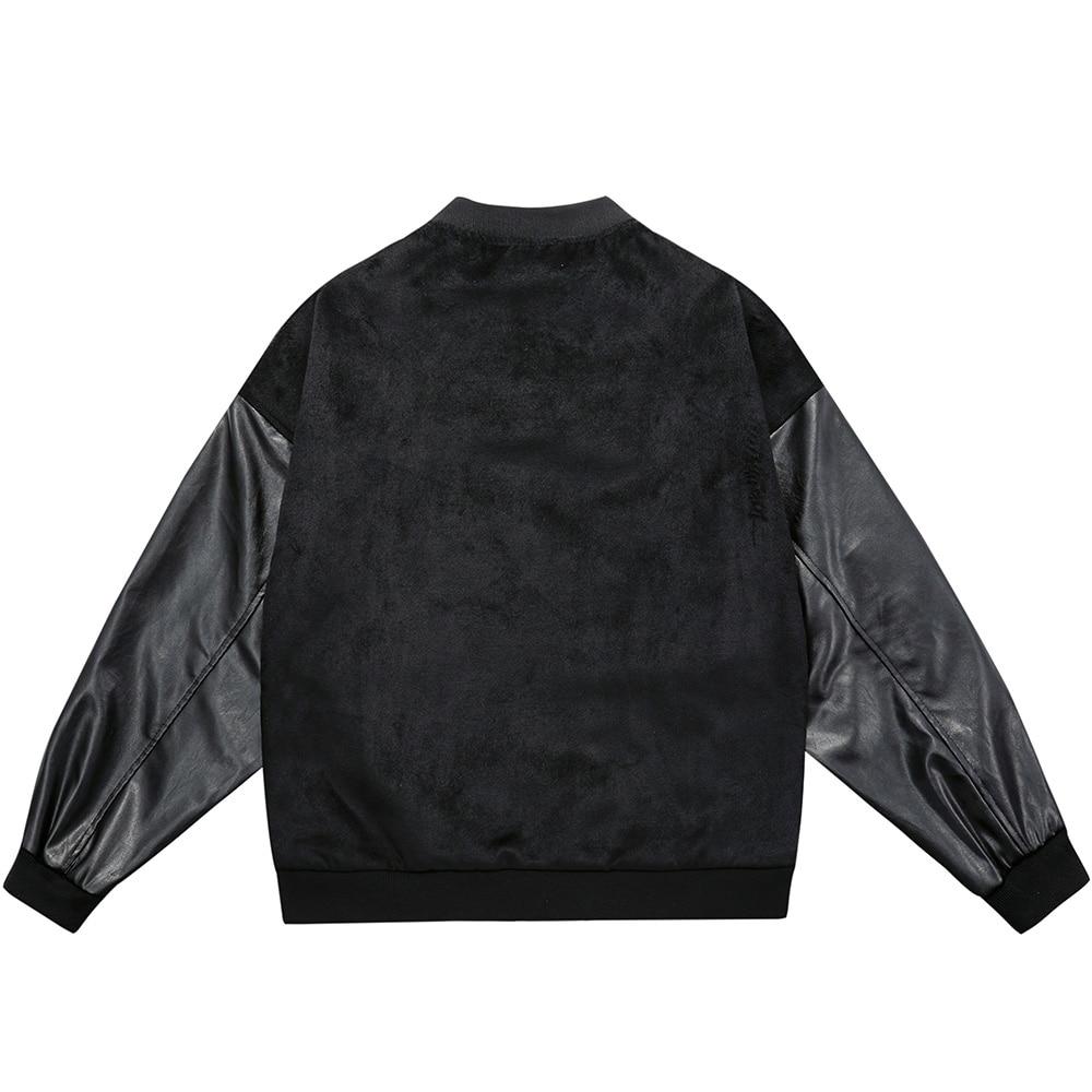 Jacket Men Diamonds Broken Heart Leather Patchwork Sleeve Baseball