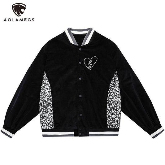 Jacket Men Leopard Patchwork Letter Embroidery Baseball Coat Japanese