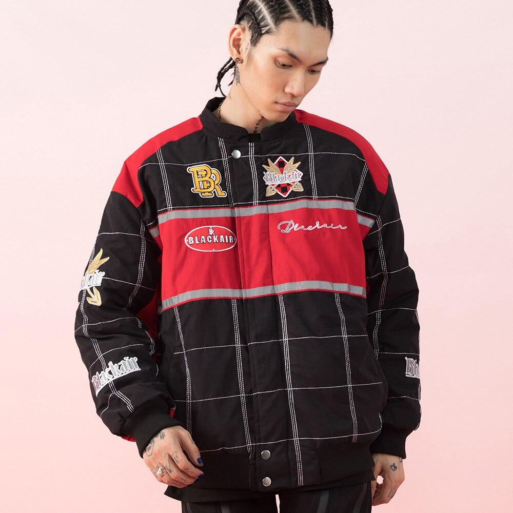 Thicken Baseball Jacket Men Plaid Embroidery Button Bomber Coat Winter