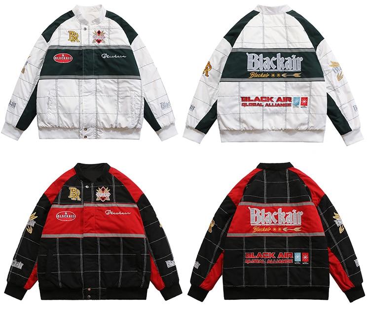 Thicken Baseball Jacket Men Plaid Embroidery Button Bomber Coat Winter