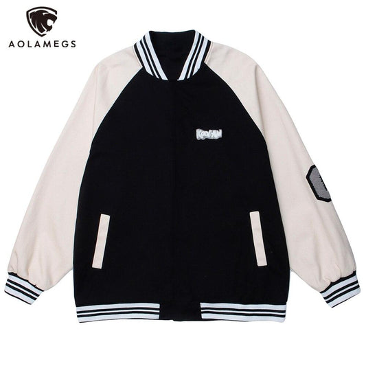 Baseball Jacket Men Patchwork Color Furry Letter Patch College Style