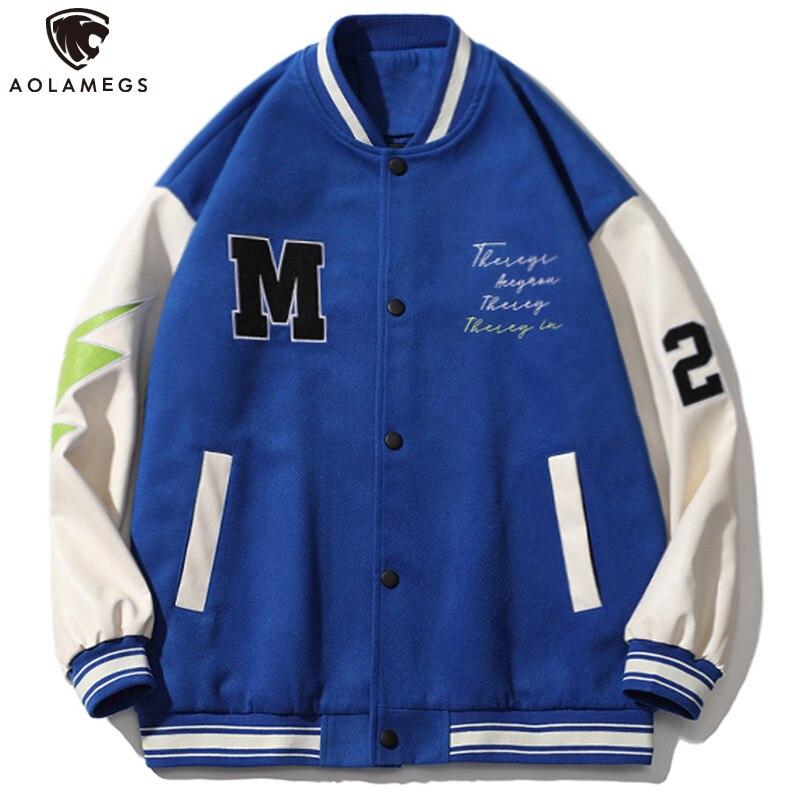 Bomber Jacket Men Furry Big Letter Bear Skeleton Patchwork Baseball